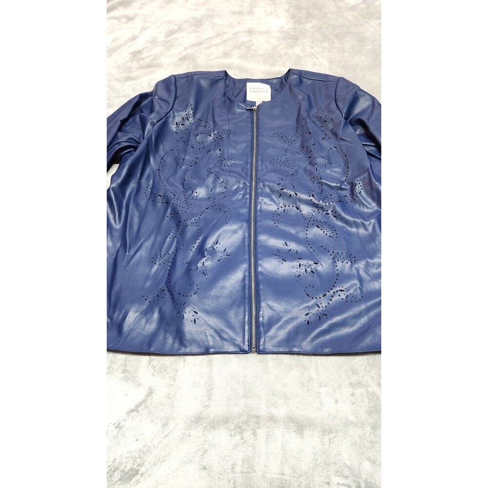Susan Graver Women's 2X Indigo‎ Night Faux Leather Laser Cut Jacket NWOT